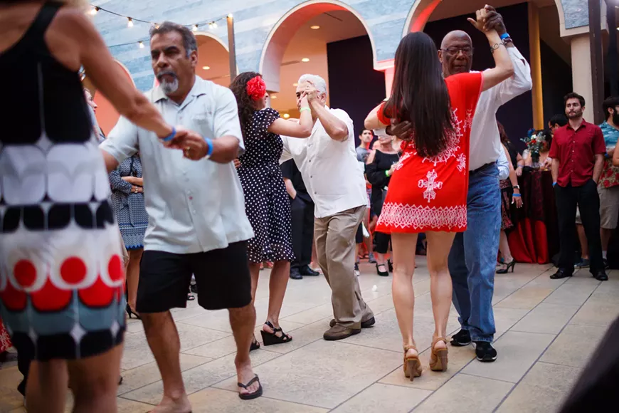 Visitors dancing at the Blanton Museum of Art