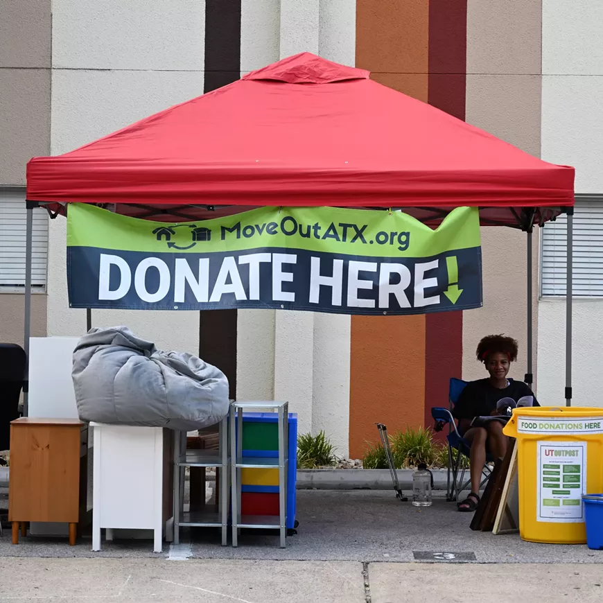 MoveOutATX donation drop-off station in West Campus.