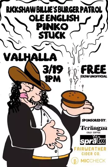 Image: Rickshaw Billie's Burger Patrol (5:00), Ole English (4:00), Pinko (3:00), Stuck (2:00)
