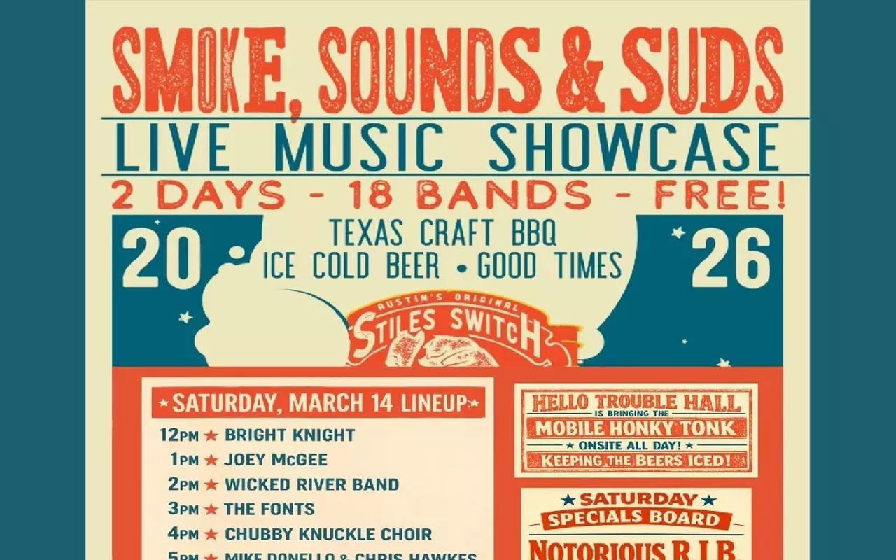 Image: Smoke, Sounds, & Suds day two w/ Reed Brothers (8pm), John Evans (7pm), Road to Reverie (6pm), Mike Donello & Chris Hawkes (5pm), Chubby Knuckle Choir (4pm), the Fonts (3pm), Wicked River Band (2pm), Joey McGee (1pm), Bright Knight (noon)