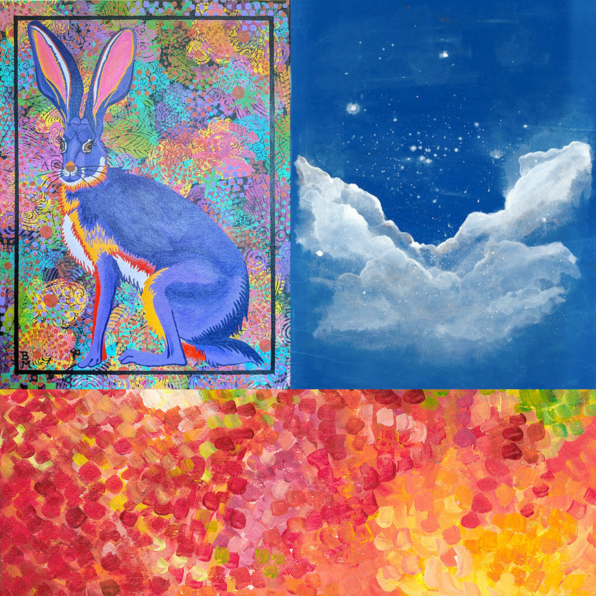 Clockwise from top left: Betsy Murphy, Catch Me If You Can; Adrienne Hodge, Cloud Blueprint, Yazz Fawaz, Wildflower