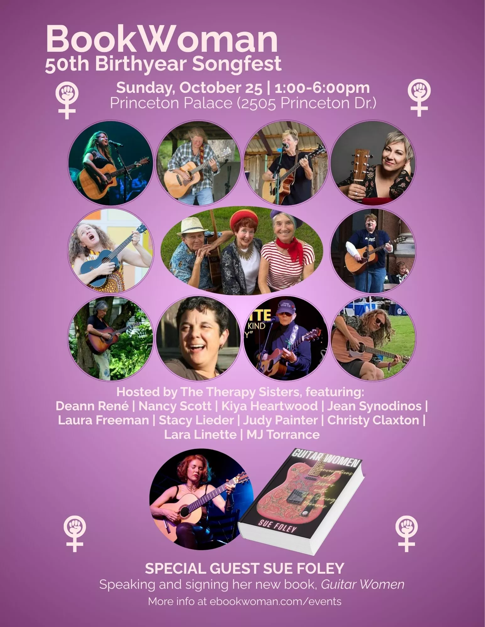 BookWoman 50th Songfest w/ Kiya Heartwood, Lara Linette, Nancy Scott, more Austin concert poster