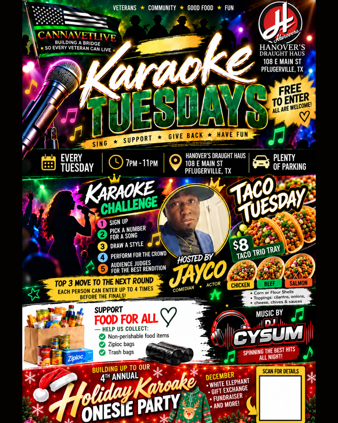 Poster for Benefit Karaoke Night with CannaVetLive at Hanovers Pflugerville in Austin