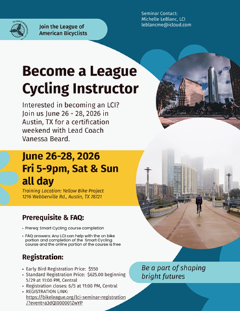 Image: Yellow Bike Project to Host League Cycling Instructor (LCI) Training Seminar